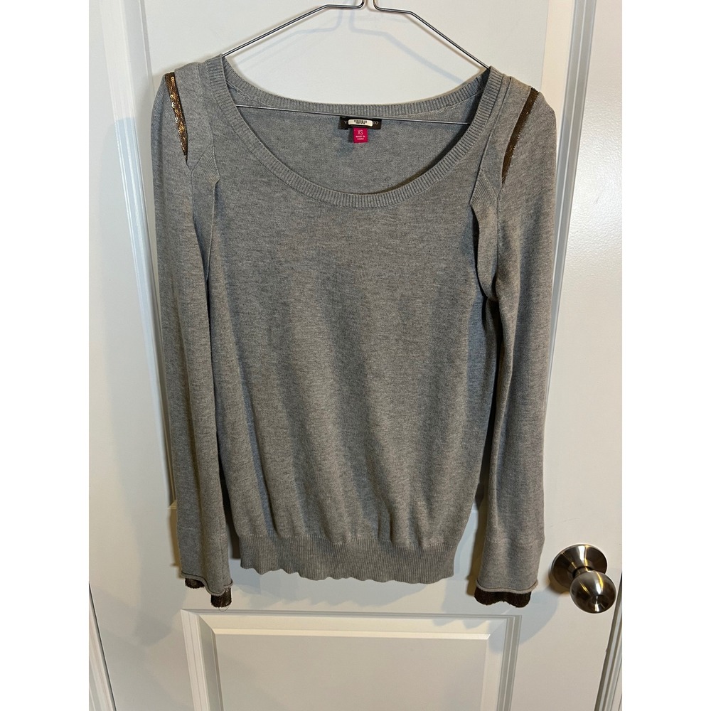 Vince Camuto Womens Sweater Sequin Shoulder‎ Trim Gray XS